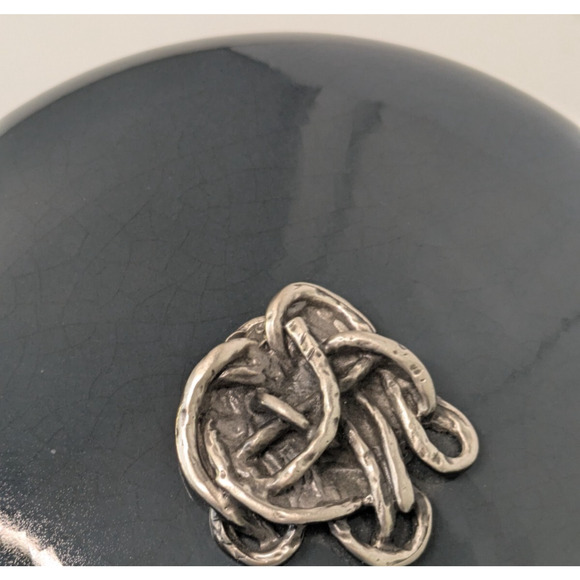 Marioni Italy Gray Lidded Ceramic Dish Knot Abstract Detail Brutalist MCM Modern - Picture 8 of 9